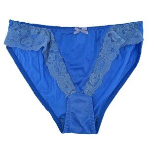 Vintage Intima Womens Blue High Leg Panty All Nylon Lace Trim Bow Sexy 1990s 90s